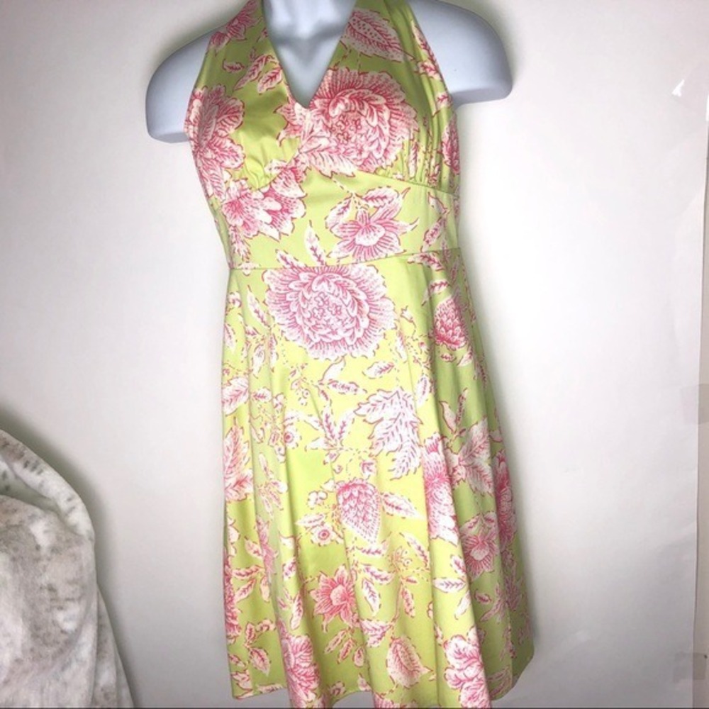 Madison Leigh Yellow Pink Floral Cottagecore Halter Sundress 6 Resortwear Vaca‎ - Picture 2 of 12